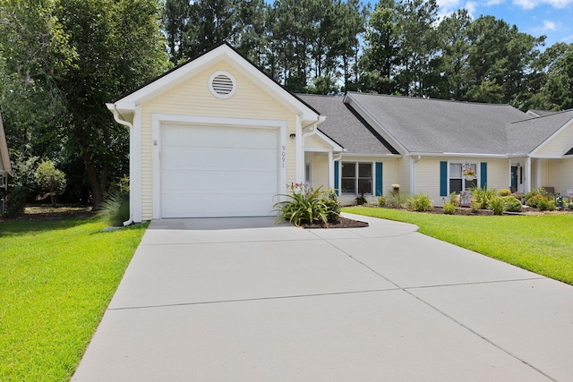 9091 Delancey Cir N, Charleston, SC 29406 - ranch-style home featuring concrete driveway, an attached garage, a front yard, and roof with shingles