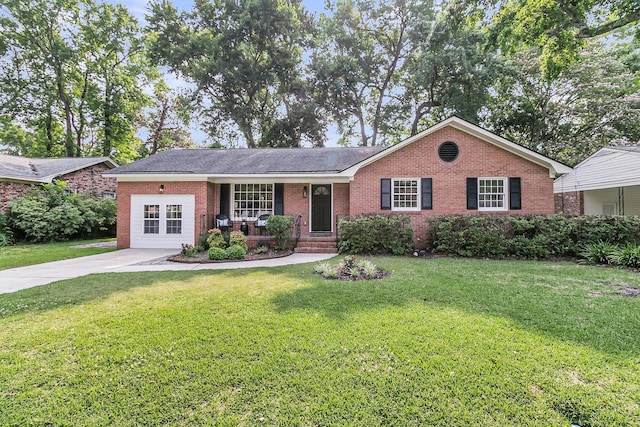 1391 Fairfield Ave, Charleston, SC 29407 - ranch-style house featuring brick siding, covered porch, a front lawn, and a shingled roof