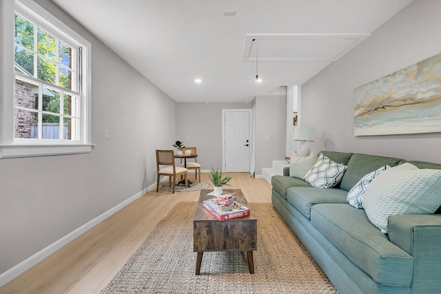 1391 Fairfield Ave, Charleston, SC 29407 - living area with attic access, light wood finished floors, baseboards, and recessed lighting