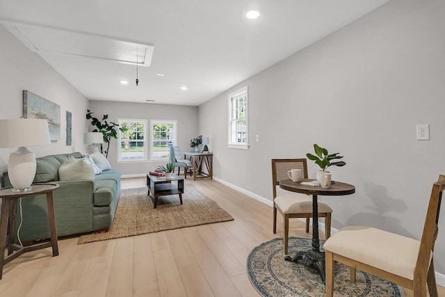 1391 Fairfield Ave, Charleston, SC 29407 - living area with attic access, light wood finished floors, baseboards, and recessed lighting
