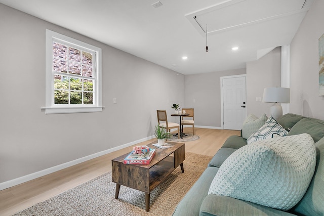 1391 Fairfield Ave, Charleston, SC 29407 - living area featuring attic access, light wood-type flooring, baseboards, and recessed lighting