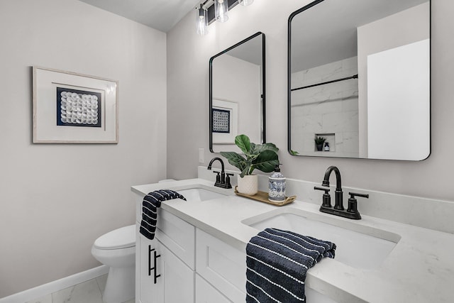1391 Fairfield Ave, Charleston, SC 29407 - full bath with marble finish flooring, toilet, double vanity, baseboards, and a shower