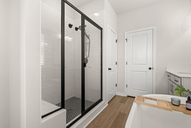 226 Midtown Ave, Summerville, SC 29486 - full bath with a stall shower, wood finished floors, and vanity