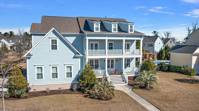 view of front of home with a balcony and a porch