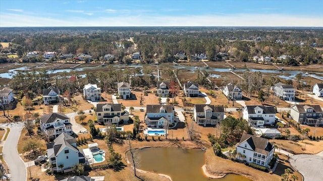 bird's eye view featuring a water view