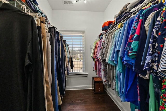 spacious closet with visible vents and wood finished floors