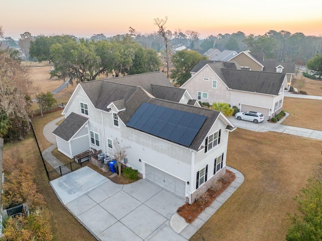 view of aerial view at dusk