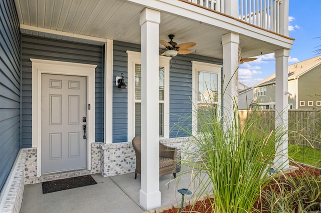 202 Buttercup Ln, Summerville, SC 29486 - doorway to property with covered porch, a ceiling fan, and a balcony
