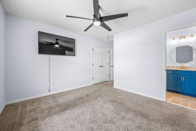 202 Buttercup Ln, Summerville, SC 29486 - unfurnished bedroom featuring light colored carpet, ensuite bathroom, and a ceiling fan