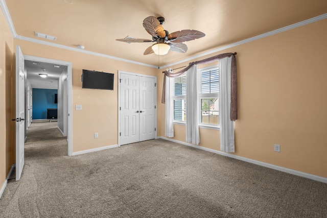 202 Buttercup Ln, Summerville, SC 29486 - unfurnished bedroom featuring crown molding, carpet floors, a closet, and ceiling fan