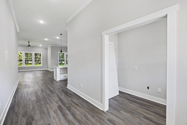 621 Plantation Dr, Santee, SC 29142 - hallway featuring recessed lighting, dark wood-style flooring, baseboards, and ornamental molding