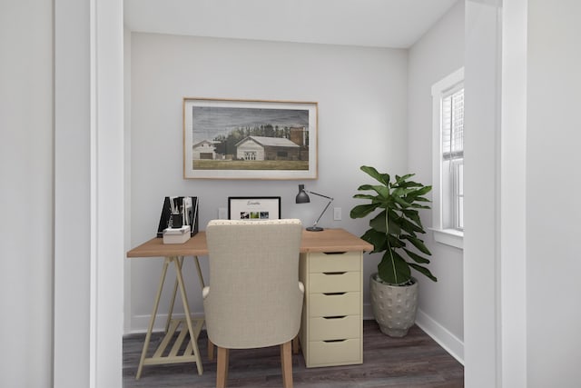 office with dark wood-type flooring