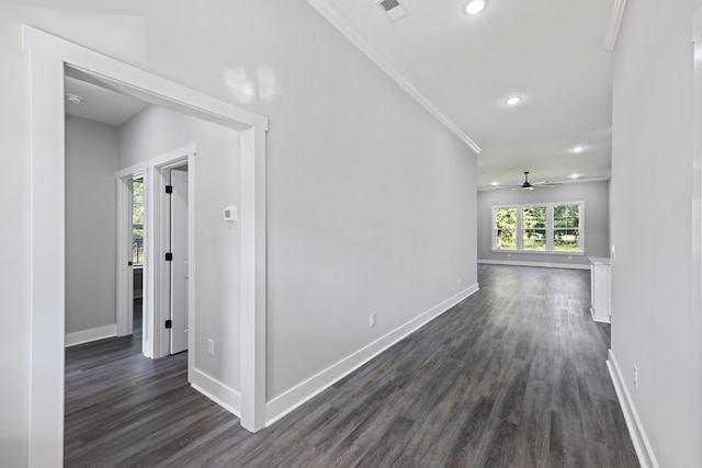 621 Plantation Dr, Santee, SC 29142 - corridor featuring visible vents, baseboards, and dark wood-style floors