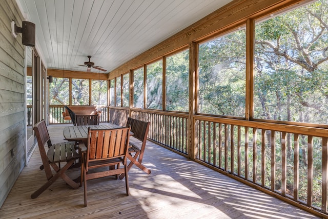 sunroom / solarium featuring ceiling fan