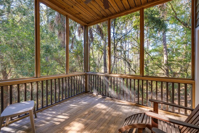 unfurnished sunroom featuring wooden ceiling