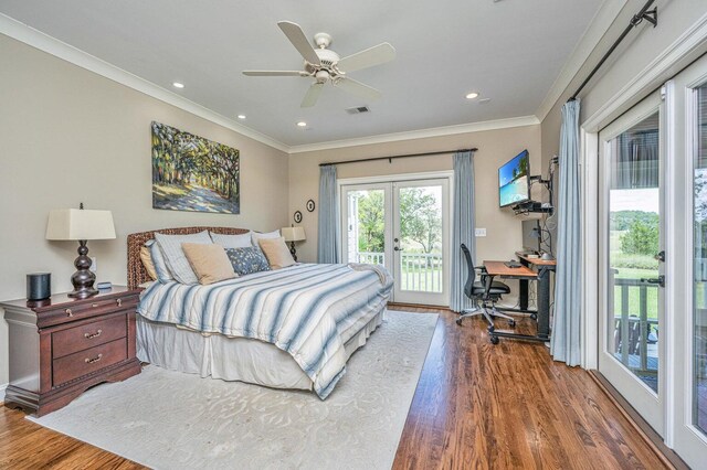 1227 River Rd, Johns Island, SC 29455 - bedroom featuring french doors, ornamental molding, access to outside, wood finished floors, and an office area
