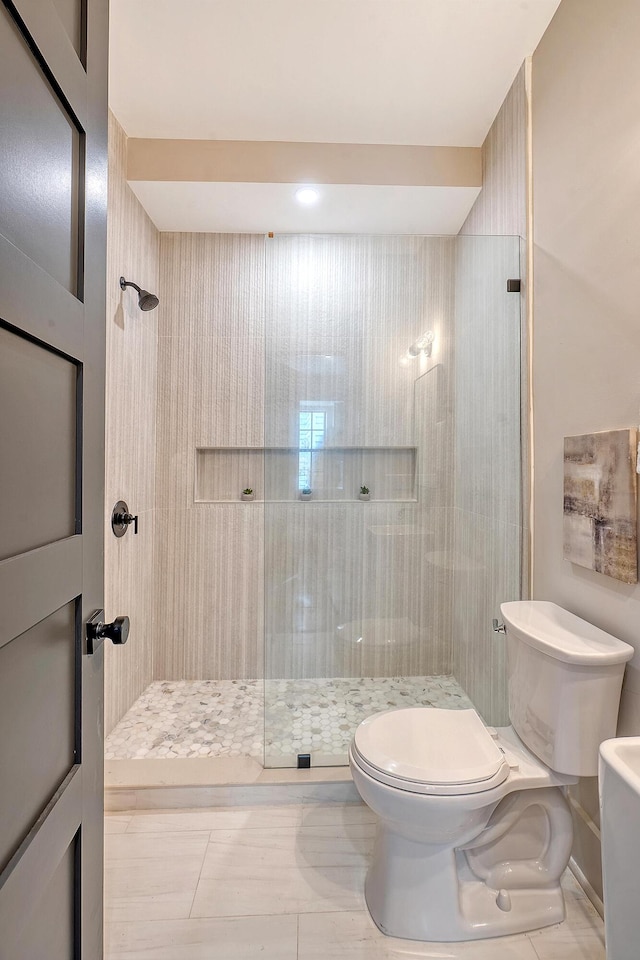 bathroom with toilet and walk in shower