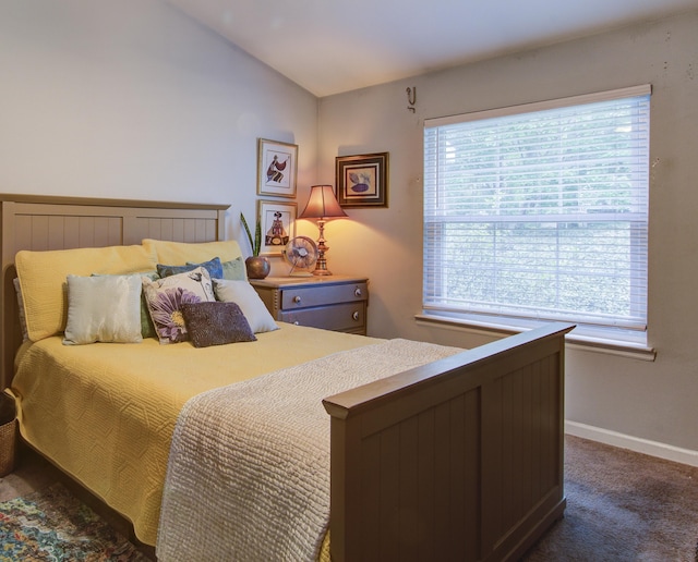 8059 Shadow Oak Dr, North Charleston, SC 29406 - bedroom with multiple windows, dark carpet, and vaulted ceiling