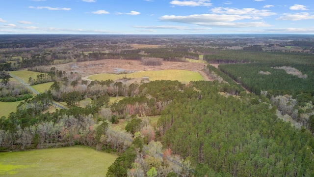 aerial view featuring a rural view and a forest view