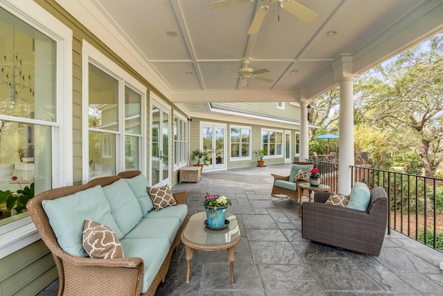 view of patio / terrace featuring a ceiling fan and outdoor lounge area