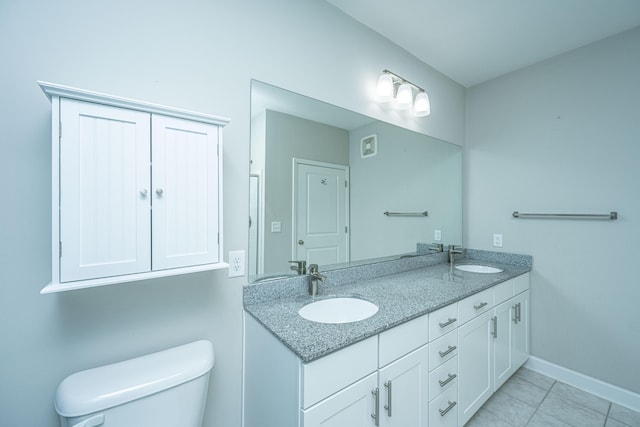 bathroom with tile patterned flooring, vanity, and toilet