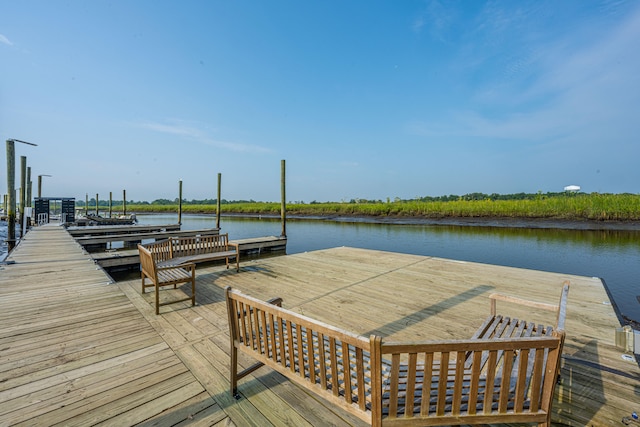 view of dock with a water view