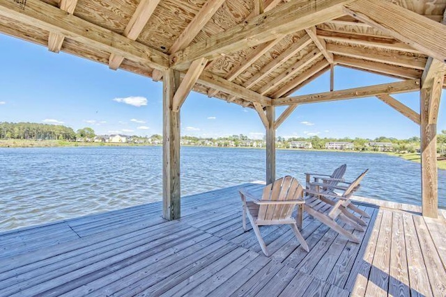 dock area with a water view