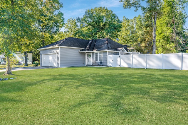 view of front facade with a front lawn and a garage