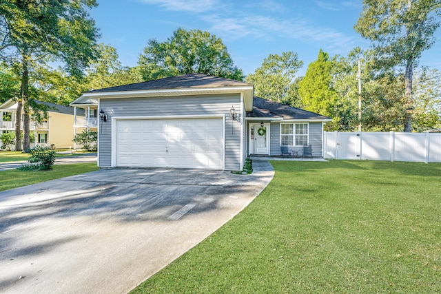 ranch-style house with a front lawn and a garage