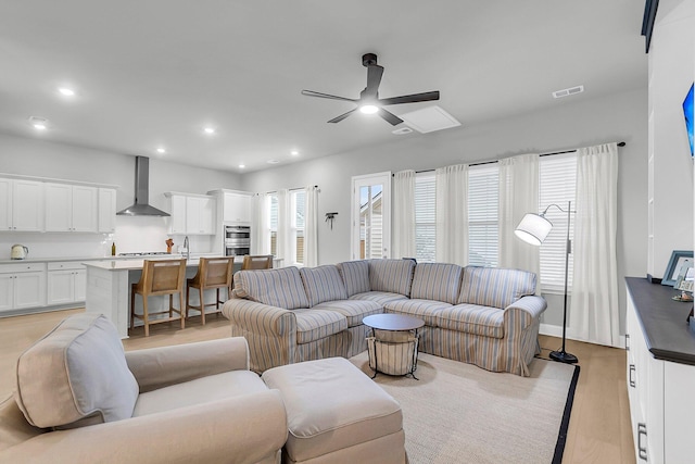 1017 Marsh Royal St, Summerville, SC 29485 - living area featuring ceiling fan, light wood-style flooring, and recessed lighting