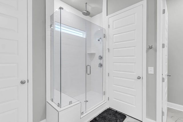 1017 Marsh Royal St, Summerville, SC 29485 - bathroom with a stall shower, baseboards, and marble finish floors