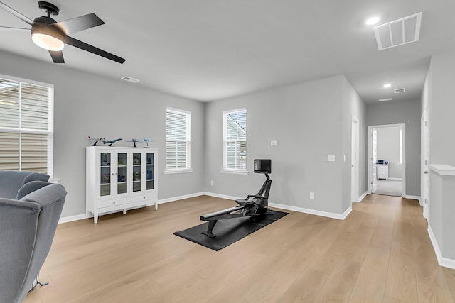 1017 Marsh Royal St, Summerville, SC 29485 - workout area featuring wood finished floors, ceiling fan, baseboards, and recessed lighting