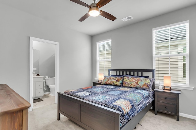 1017 Marsh Royal St, Summerville, SC 29485 - bedroom with carpet, baseboards, ensuite bath, and a ceiling fan