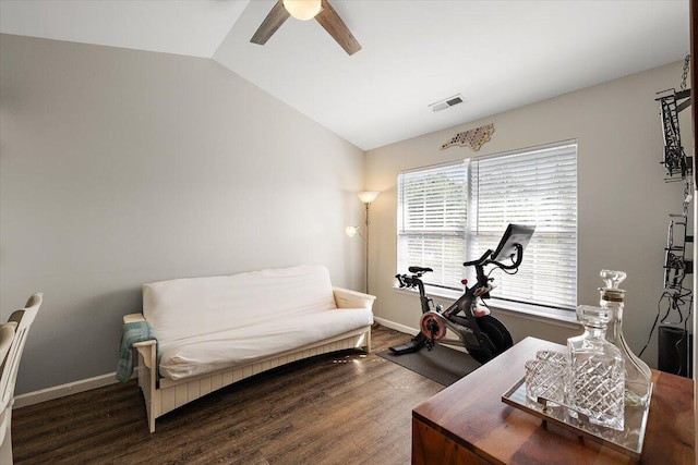 312 Kelsey Blvd, Wando, SC 29492 - office space with vaulted ceiling, wood finished floors, and a ceiling fan