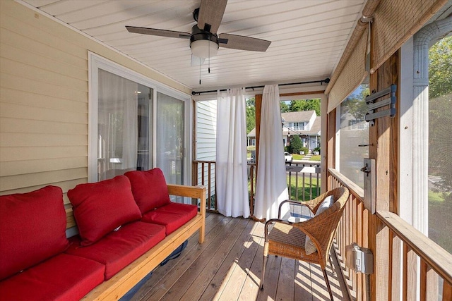 312 Kelsey Blvd, Wando, SC 29492 - sunroom with ceiling fan and an outdoor living space
