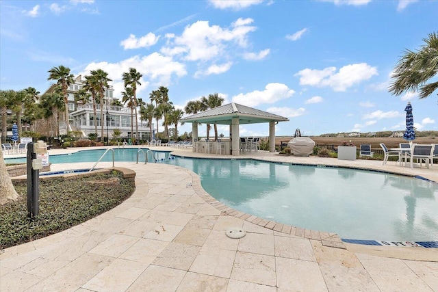 view of swimming pool with a patio area