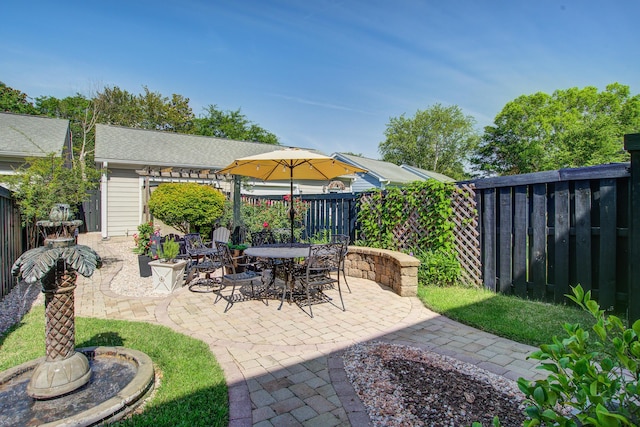 view of patio / terrace with a fenced backyard and outdoor dining area