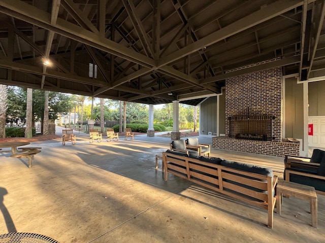 view of patio / terrace with outdoor lounge area and a gazebo