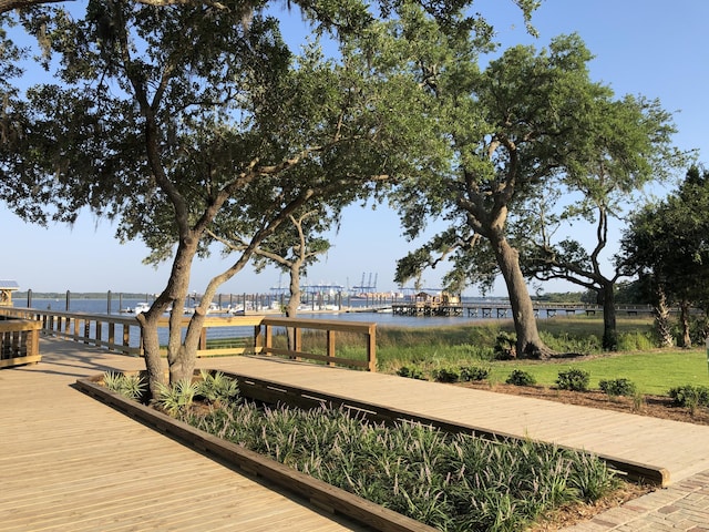 deck featuring a water view