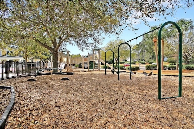 community jungle gym with fence