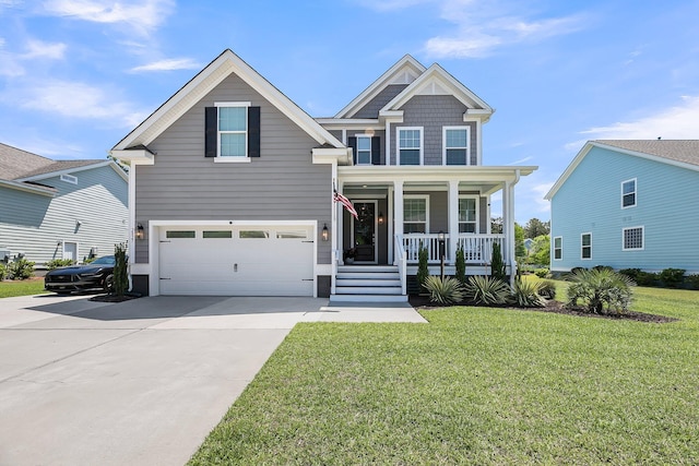 2827 Wagner Way, Mount Pleasant, SC 29466 - craftsman-style house with a porch, a garage, driveway, and a front yard