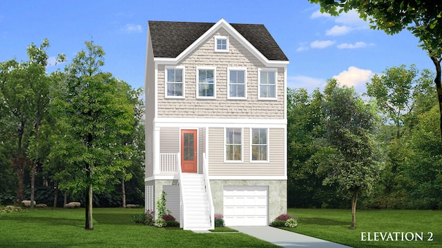 view of front facade featuring a garage and a front yard