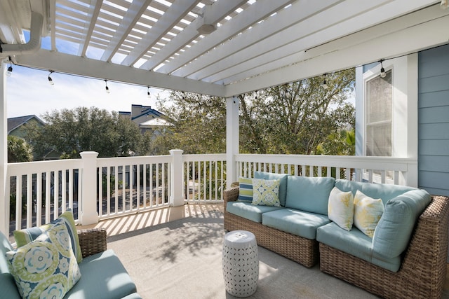 view of patio with an outdoor hangout area and a pergola