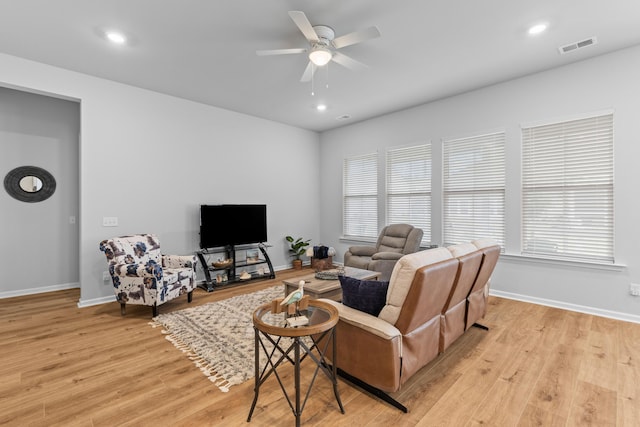 1107 Bellwether Ln, Summerville, SC 29485 - living room featuring light wood-type flooring, healthy amount of natural light, ceiling fan, and recessed lighting