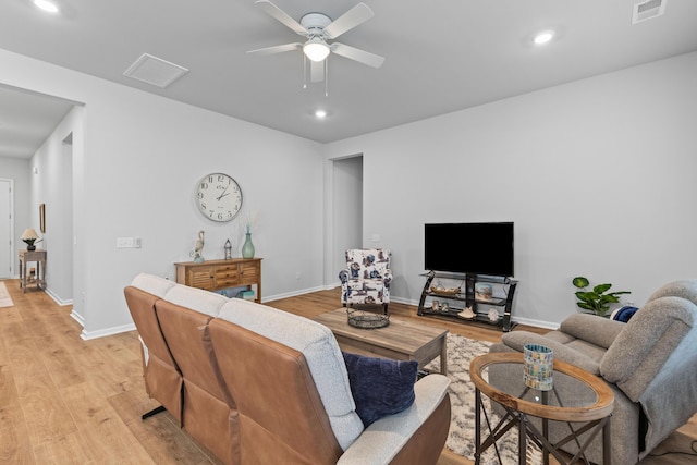 1107 Bellwether Ln, Summerville, SC 29485 - living area featuring light wood finished floors, ceiling fan, and recessed lighting