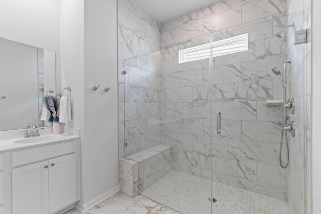 1107 Bellwether Ln, Summerville, SC 29485 - full bathroom featuring marble look tiles, a shower stall, and vanity