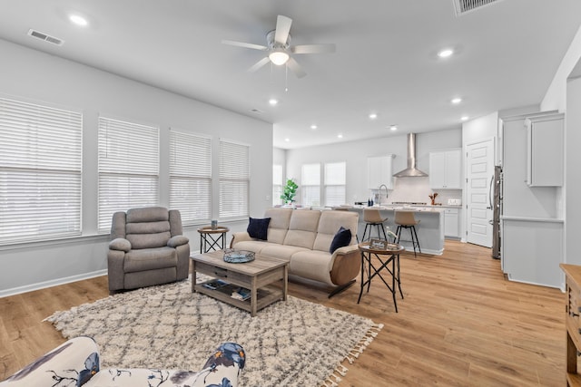 1107 Bellwether Ln, Summerville, SC 29485 - living room with ceiling fan, light wood finished floors, and recessed lighting