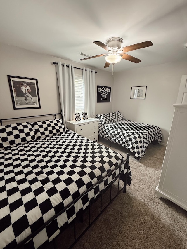 bedroom with carpet flooring and ceiling fan