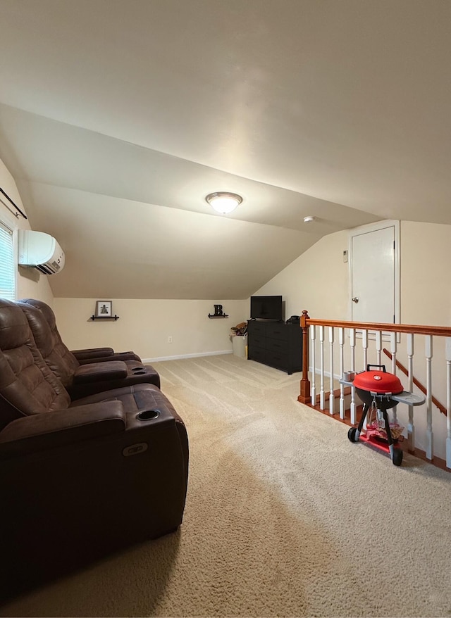 interior space featuring an AC wall unit and carpet flooring