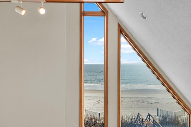 view of water feature featuring a view of the beach